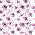 Flowers of pink orchids flying in the wind. Vector seamless pattern . Royalty Free Stock Photo
