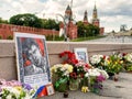 Flowers at the place of murder of Boris Nemtsov, near Moscow Kremlin Royalty Free Stock Photo