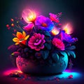 Flowers in a pot with a burning candle. Vector illustration. Generative AI Royalty Free Stock Photo