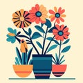Flowers in pots. Colorful vector illustration in flat style. Generative AI