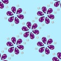 Flowers from precious stones. Seamless Pattern. Jewelry. Blue light coloured background