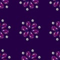 Flowers from precious stones. Seamless Pattern. Jewelry. Purple background