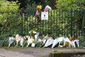 Flowers for Queen Elizabeth death near a church in England, UK Royalty Free Stock Photo