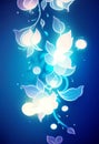 flowers in the radiance of light on a blue background