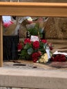 Flowers in remembrance of Queen Anne Boleyn in the St Peter Ad Vincula Royal Chapel