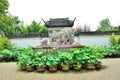 Flowers, rocks, ancient architecture Royalty Free Stock Photo