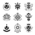 Flowers, Royal symbols, floral and crowns, emblems set. Heraldi