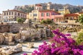 Flowers on the ruins of Library of Hadrian, Athens, Greece Royalty Free Stock Photo