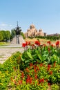 Flowers in front of Saint Gregory the Illuminator Cathedral, Yerevan Royalty Free Stock Photo