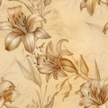 Flowers, seamless boho floral design, monochrome beige and orange colors, AI generative background