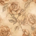 Flowers, seamless boho roses, floral design, monochrome beige and orange colors, AI generative background