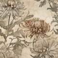 Flowers, seamless chrysanthemum boho floral design, monochrome beige and orange colors, AI generative background