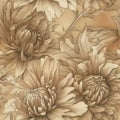 Flowers, seamless chrysanthemum boho floral design, monochrome beige and orange colors, AI generative background