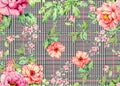 Flowers seamless leaf pattern plaid background Royalty Free Stock Photo