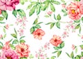Flowers seamless leaf pattern white background Royalty Free Stock Photo