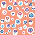 Flowers seamless pattern background print in orange, pink, white, blue, and green. Royalty Free Stock Photo