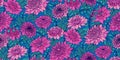 Blooming bright pink floral with stylized creative flowers and tiny branches leaves seamless pattern