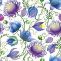 Flowers seamless pattern floral ornate composition Watercolor botanical illustration isolated on white Royalty Free Stock Photo