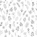 flowers seamless pattern hand drawn doodle. , minimalism, scandinavian, monochrome, nordic. simple abstract plants Royalty Free Stock Photo