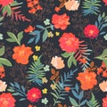 Flowers seamless pattern hand drawn for print design. Vector mod Royalty Free Stock Photo