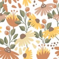 Flowers seamless pattern in pastel color and boho style