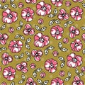 Retro pattern with simple doodle flowers.