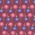 Flowers seamless pattern print background in maroon pink and blue. Royalty Free Stock Photo