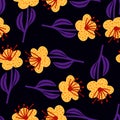 Flowers seamless patternon black background. Fashion texture floral