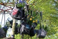 Flowers in shoulder bags display Keukenhof Gardens