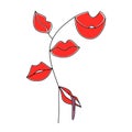 Set of women`s lips. Lips of different shapes on the stem. Vector illustration.