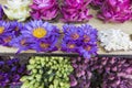 Flowers sold to be used as offerings in front of the Temple of t Royalty Free Stock Photo