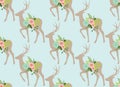 Flowers and stag, deer seamless pattern. Royalty Free Stock Photo