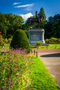 Flowers and statue of George Washington at the Commons in Boston Royalty Free Stock Photo