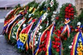 Flowers at statue of Mihai Viteazul