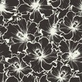 Flowers stems contour seamless pattern