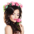 Flowers Style Fashion Portrait of Nice Woman Model Royalty Free Stock Photo