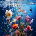 Flowers submerged in water with air bubbles Royalty Free Stock Photo