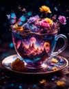 Teacup filled with flowers