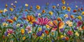 Flowers texture oil painting, Art Painted wildflowers Image color, handmade paint brush by artist