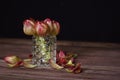 flowers tulips bouquet wood table close-up