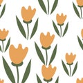 Flowers, tulips, seamless pattern on a white background. Flat design, vector background Royalty Free Stock Photo