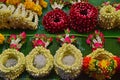 Various different types of colourful flowers sold in market