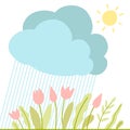 Flowers under rain. Cloud and sun Royalty Free Stock Photo