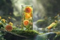 the flowers in a vase are being submerged by water at night Royalty Free Stock Photo