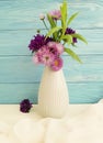 Flowers vase elegance chrysanthemum bell on a wooden Royalty Free Stock Photo