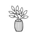 Flowers in a vase doodle hand drawn outline icon or symbol. Decorative flowers house plant sketch