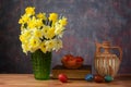 Flowers in a vase and Easter eggs Royalty Free Stock Photo
