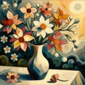 flowers in vase oil painting on canvas - abstract flowers art work Royalty Free Stock Photo
