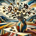 flowers in vase oil painting on canvas - abstract flowers art work Royalty Free Stock Photo