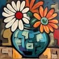 flowers in vase oil painting on canvas - abstract flowers art work Royalty Free Stock Photo